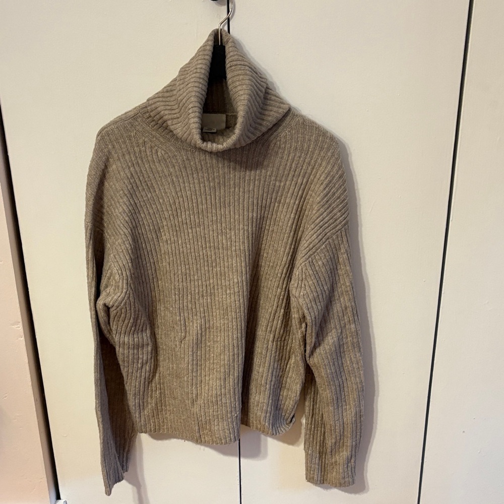 H&M Ribbed Tan Cowl Neck Sweater